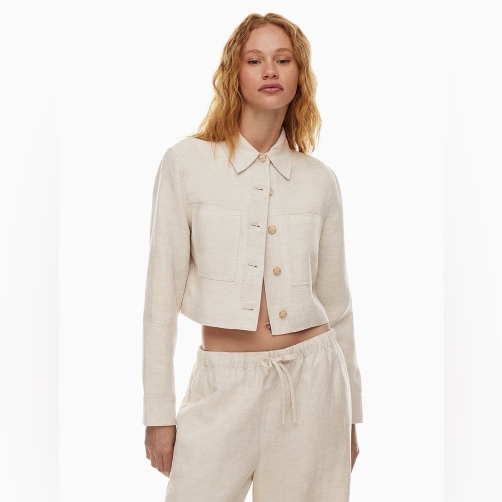 Aritzia Cropped Natural Linen-Blend Jacket